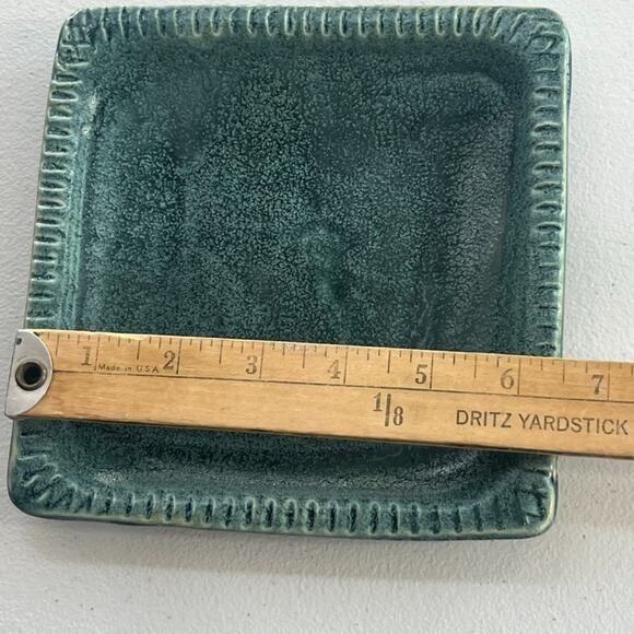 Art Studio Pottery Trinket Dish Tray Jewelry Table Dish Green Glazed Speckled - Picture 5 of 9